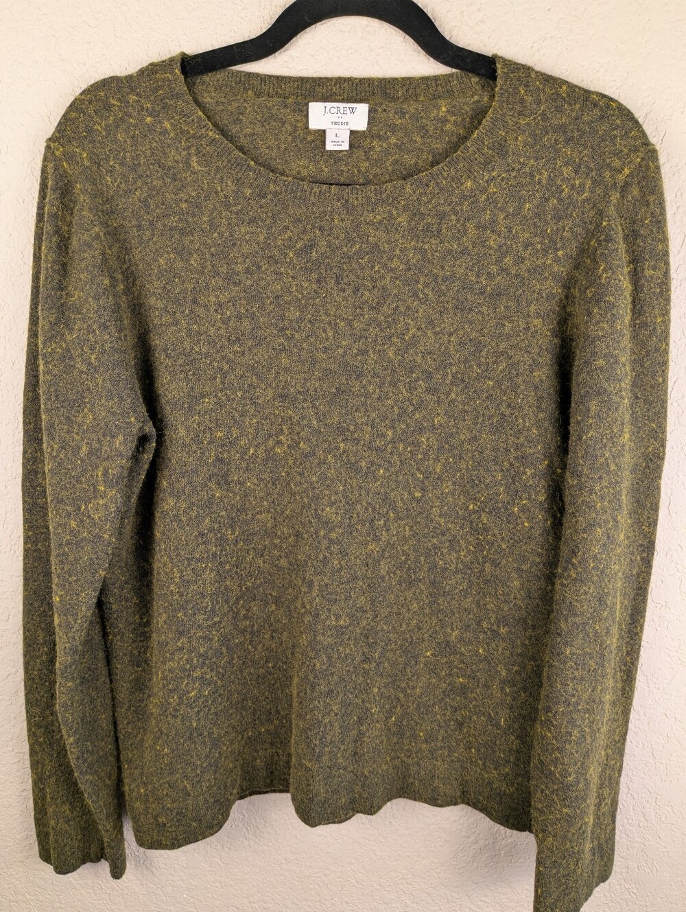 J. Crew Teddie Wool Cotton Crewneck Sweater L Moss Green Preppy Fall Capsule